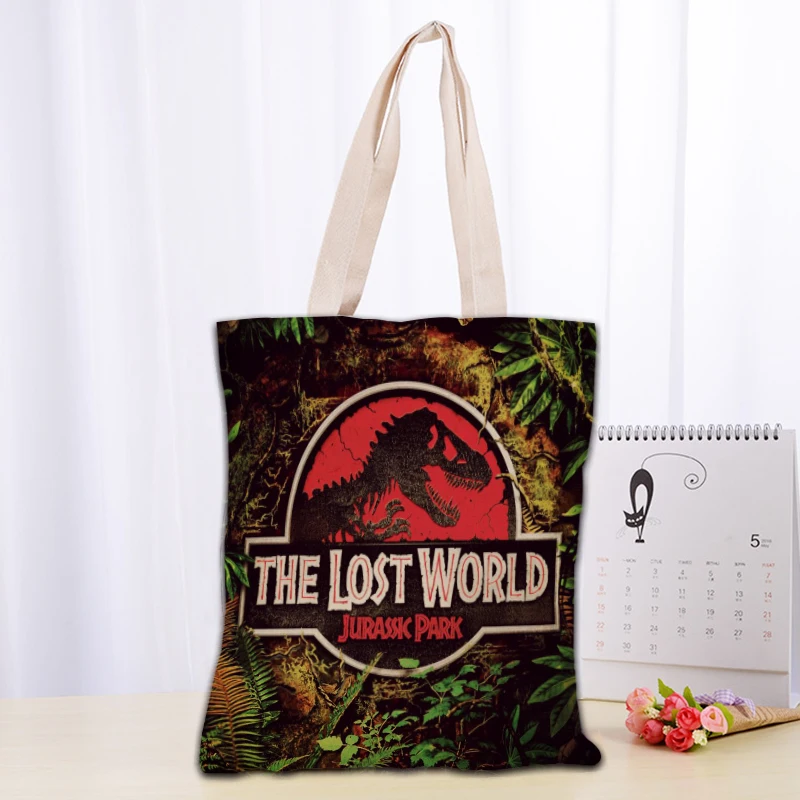 Custom Jurassic Park Logo Tote Bag Reusable Women Canvas Shoulder Bag Handbag Shoulder Pouch Foldable Canvas Shopping Bags