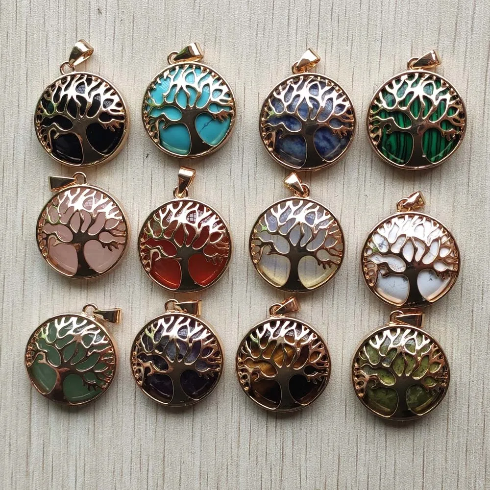 

Fashion mix natural stone gold color alloy tree of life Pendants for jewelry accessories marking free shipping Wholesale 12pcs