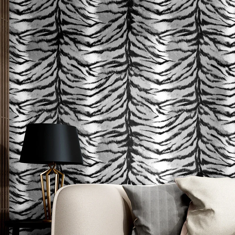 Zebra-Stripe Wallpaper Living Room Bedroom Bedside Sofa Modern Simple Retro Nostalgic TV Background Wall Leopard Wallpaper