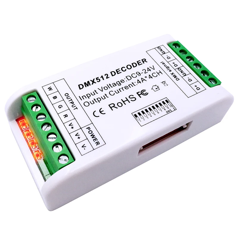 Controlador de tira de luces LED RGB, decodificador de 36 canales, 4 canales, DMX512, atenuador, controlador de DC9V-24V, controlador de escenario