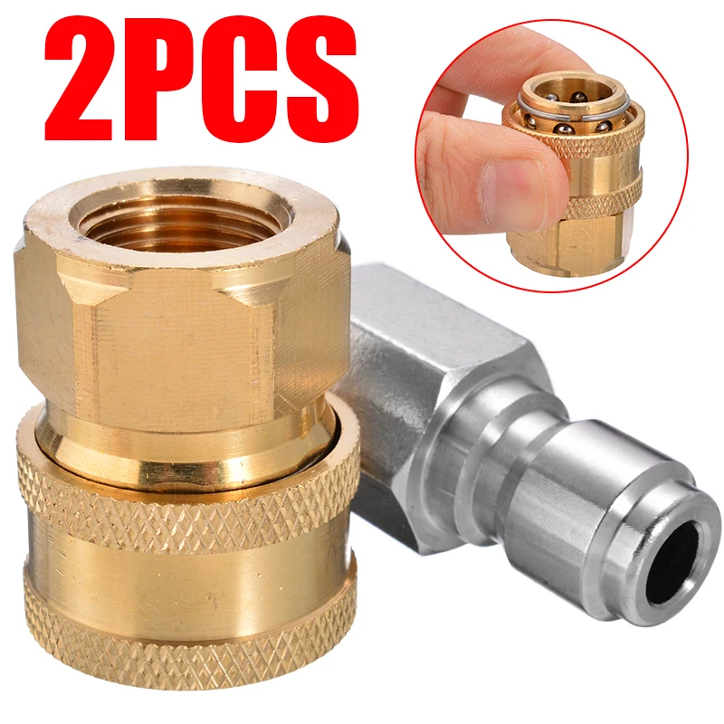 

2pcs Durable 3/8" Pressure Washer Adapter Set Female Quick Connect Plug And Socket For Attach A Hose To The Water Pump