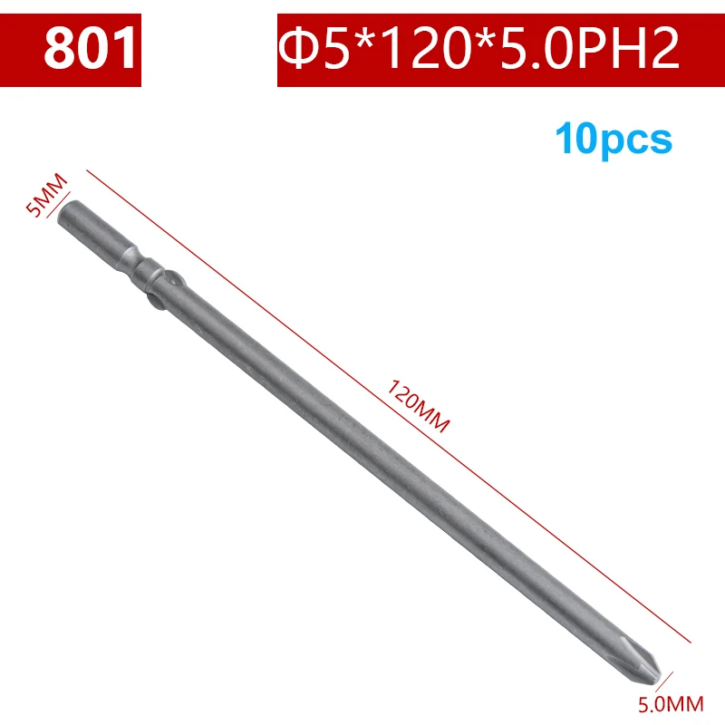 Imagem -06 - Comprimento 801 mm Diâmetro Haste Redonda Magnética Phillips Cruz Chave de Fenda Bits Chave de Fenda Elétrica Ph1 Ph2 10 Peças Lote 120 mm