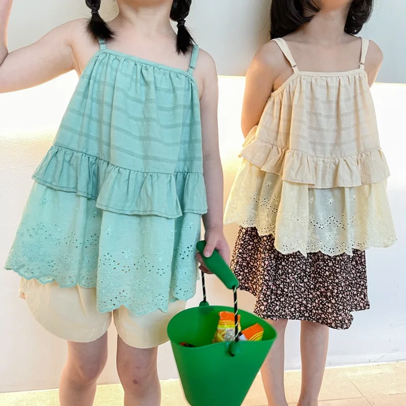 

2021 New Spring Summer Girl Kids Baby Children Sling lace Dresses Children Kids Casual Clothes