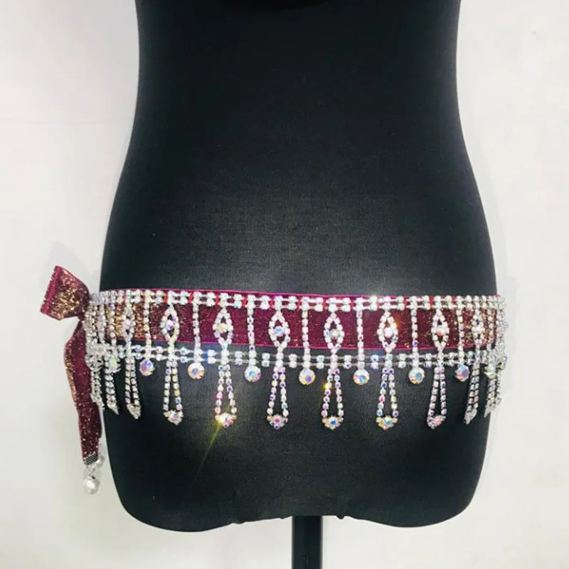 

India belly dance waist chain diamond tassels hip belt stage performance women oriental belly dancing hip scarf
