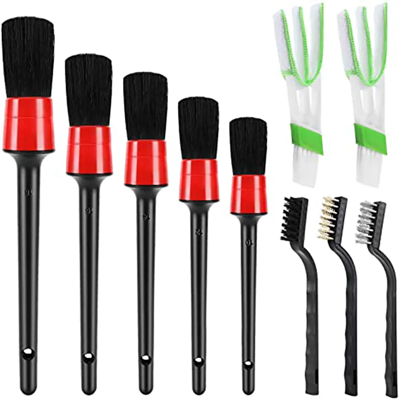 10pcs Auto Car Detailing Brush Set Car Interior Cleaning Kit Includes 5 Detail Brush 3 Wire Brush 2 Air Vent Brush for Cleaning