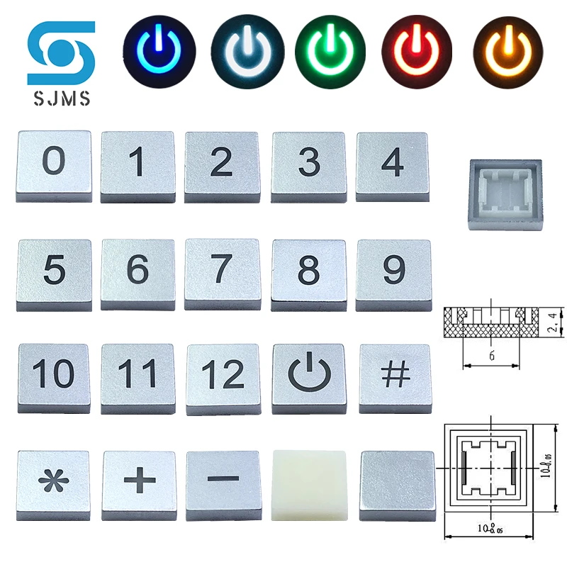 

10pcs C10 LED 10*10mm Square Switch Cap Symbol Cap For 6*6mm Tactile Momentary LED Tact Push Button Switch Digital Icon Cap