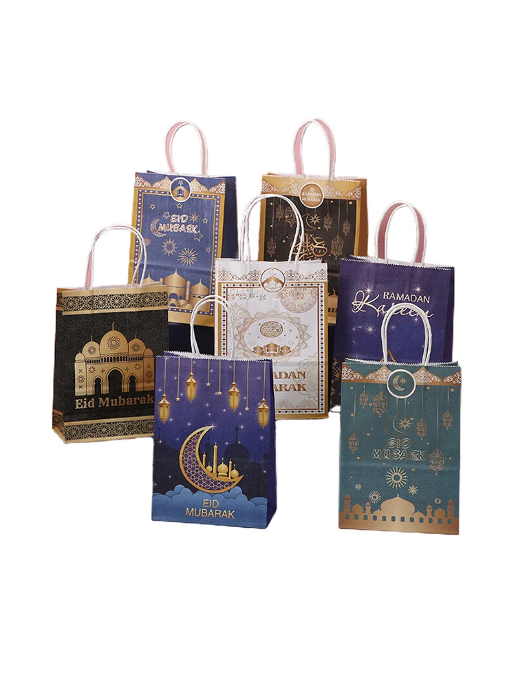 5/10Pcs Eid Mubarak Favors Gift Bag with Handle Ramadan Kareem Decor Cookiei Candy Package Muslim Happy al-Fitr Party Supplies