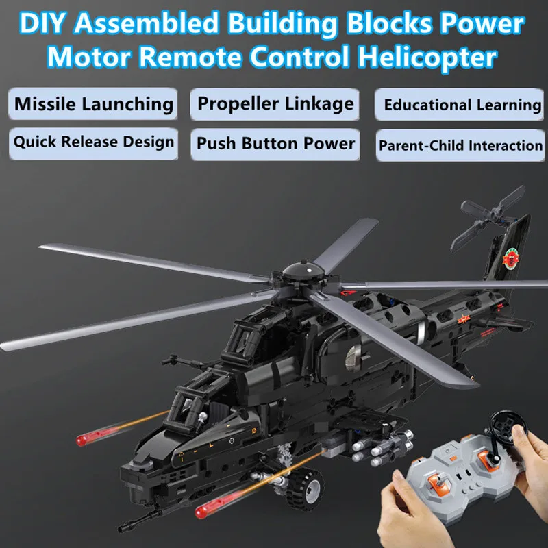 

DIY Assembled 989PCS Building Blocks Remote Control Helicopter Missile Launch Propeller Linkage RC Helicopter Toys For Children