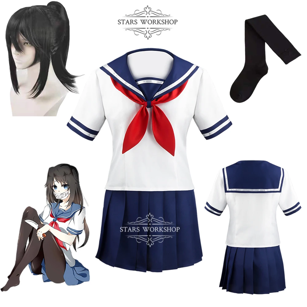 Fantasia de cosplay de y256, vestido japonês de uniforme escolar jk, jogo quente de simulador, para mulheres, ayano aishi