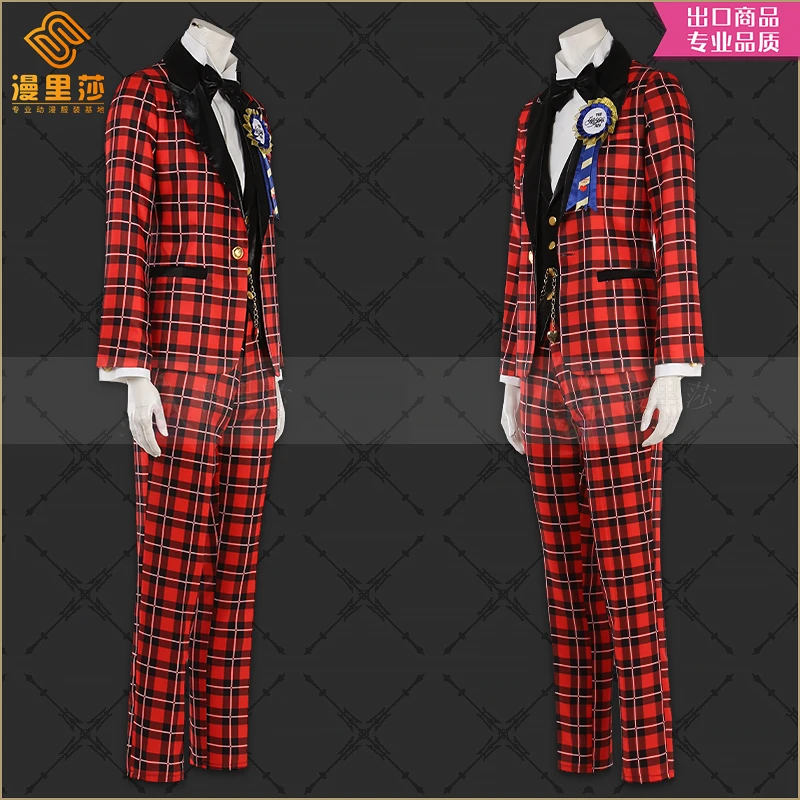 Twisted Wonderland Ace Bridegroom Uniforms Cosplay Costume Adult Carnival Plaid Suit