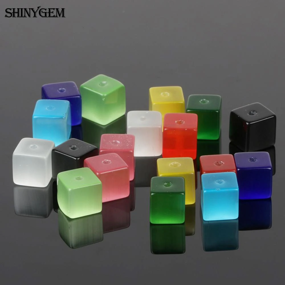 Shinygem 50pcs 4mm 8mm Cat Eye Cube Bead Mix Random Colors Gradient Fluorescence Tiny Natural Stone Beads For Diy Jewelry Making