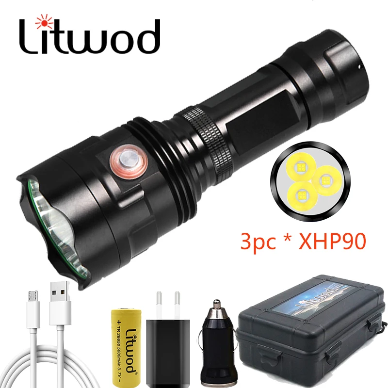 

3pcs XHP90 Super Powerful LED Flashlight XHP50 Tactical Torch USB Rechargeable Linterna Waterproof Lamp Ultra Bright Lantern 30W