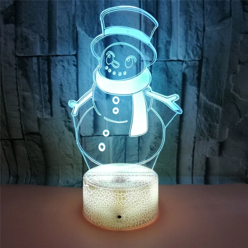 

3D Snowman Night Light 7 Color Flashing Acrylic Christmas Atmosphere Nightlight USB Crack Base Home Decration LED Lamp