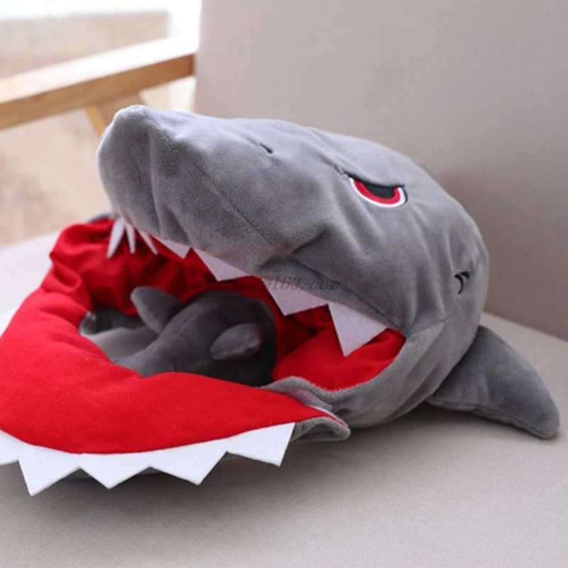 Japanese Cute Plush Shark Funny Animal Cap Mask Adult Kids Halloween Party Cosplay Costume Hood Hat Winter Warm Holiday Props