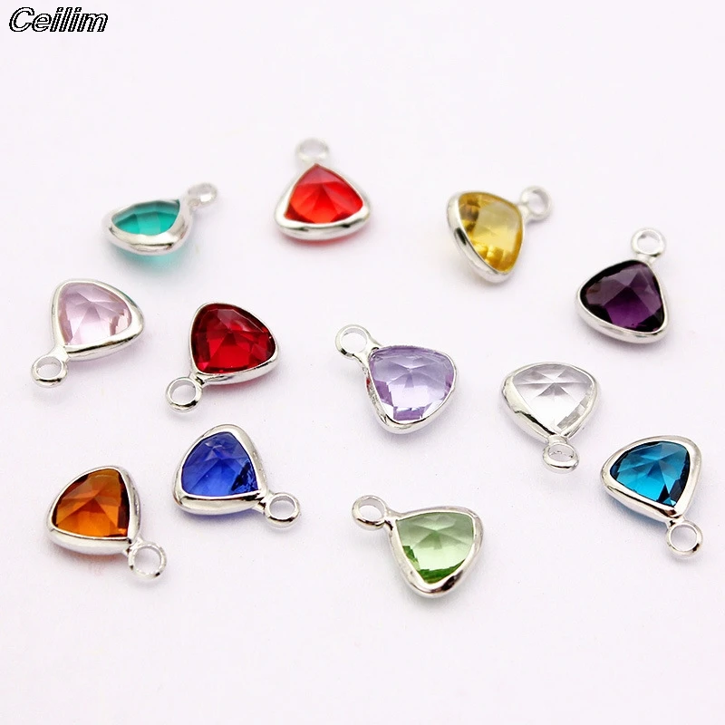 20Pcs Colorful Birthstone Charm Pendant Triangle Transparent Glass Crystal Birthstone Charms For Jewelry Making DIY Accessories