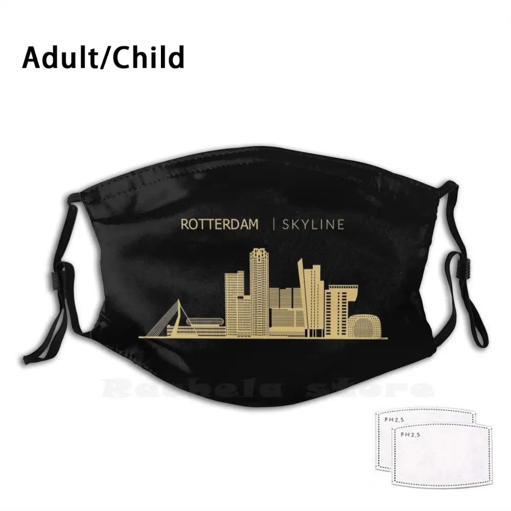 Rotterdam Skyline Cityscape Travel Print Washable Filter Anti Dust Mouth Mask Rotterdam Rotterdam Skyline Rotterdam Cityscape