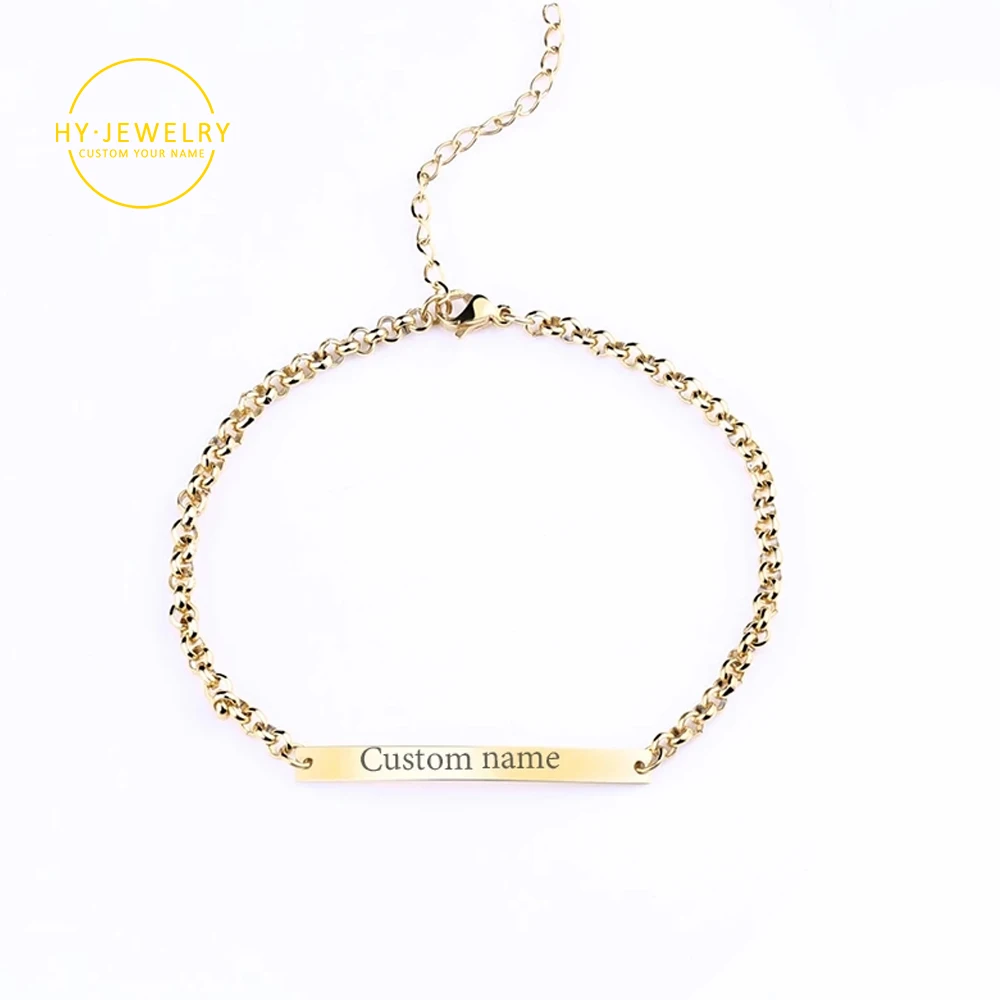 Customized Bracelet For Women Gold Stainless Steel Adjustable Chain For Men Engraving Name Bangle Party  Fashion Gift Bar Chain