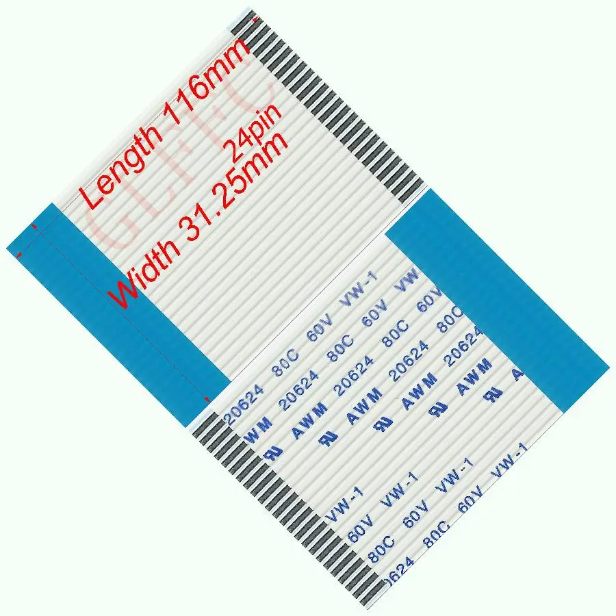 24pin 1,25 pitch 50mm-6200mm B-typ Flexible Flach Kabel FFC awm 20624 ROHS für TTL LCD DVD Computer