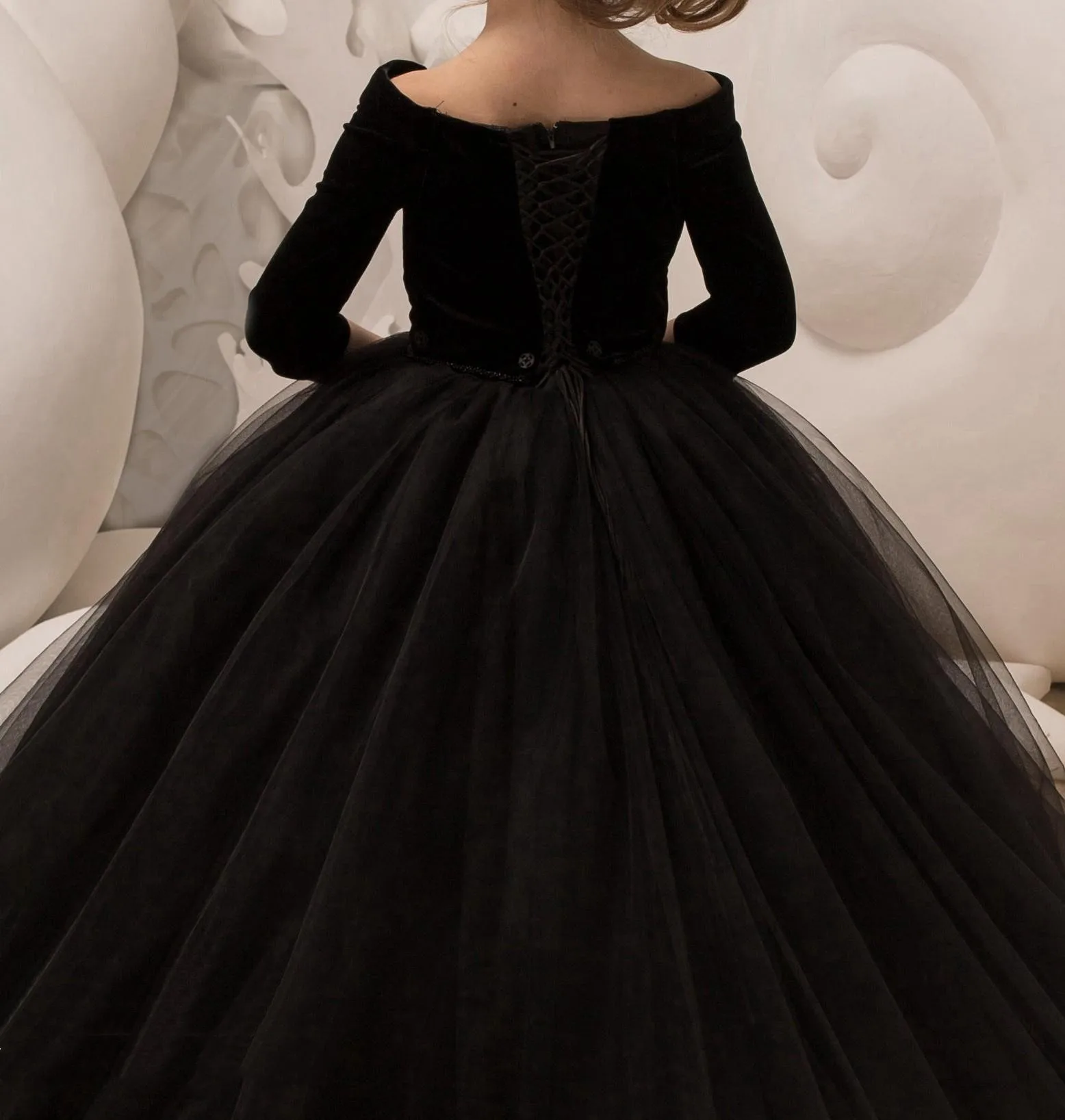 2022 preto princesa vestido de baile crianças pageant vestido com meia mangas elegantes para meninas com idade 5 -14 anos robe de soirée de mariage