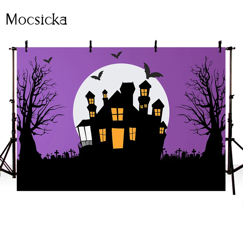 Halloween Photography Background Bat Castle Horror Forest Cemetery Decoration Props Child Portrait Photo Backdrop Studio