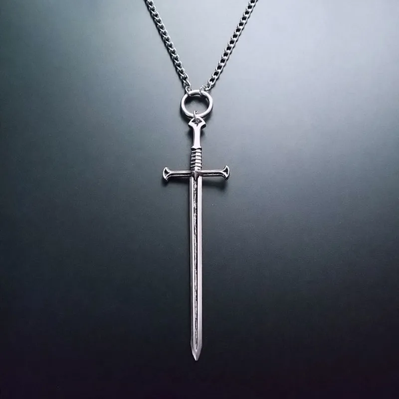 Large Silver Color Sword Necklace, Gothic   Wicca, Pagan Jewelry, Warrior necklace, unisex necklace