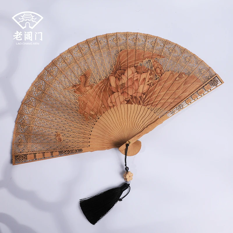 |sandalwood fan sandalwood fan sandalwood fan factory in suzhou high-grade gift craft fan fan - fragrant lotus classical