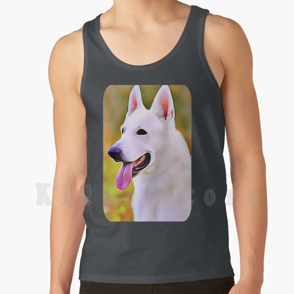 The White German Shepherd Tank Tops Vest Sleeveless Nature Grass German Outdoor Outside White Shepherd Sheepdog