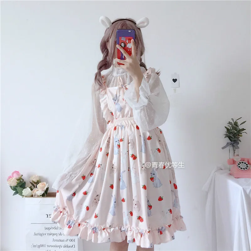 Japanese sweet lolita dress vintage lace high waist cute printing victorian dress kawaii girl gothic lolita jsk loli cos