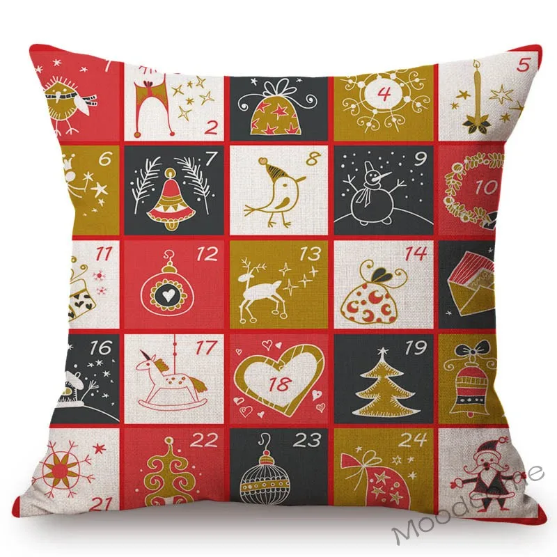 Christmas Calendar Art Cute Woodland Animal Nordic Sofa Throw Pillow Penguin Xmas Tree Deer Bear Forest Animals Art Cushi