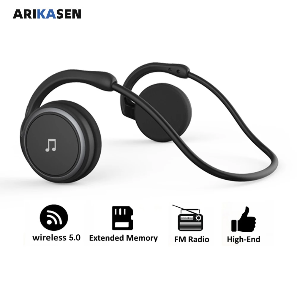 Bluetooth Earphones with MP3 Player FM Radio On-Ear Comfortable Wrap Around Head Wireless Headphones Extendable Memory with Mic