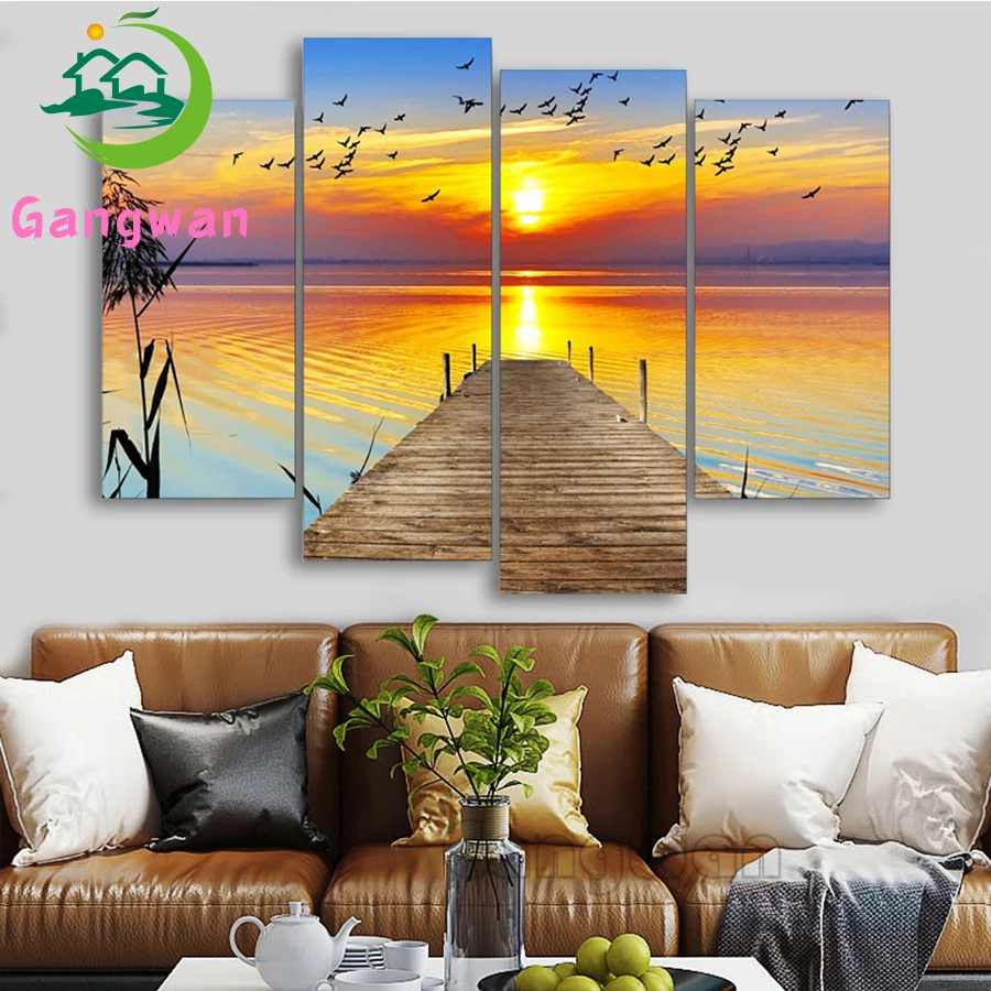 5D Diamond Painting Accessories sunset beach birds Bridge view Cross-Stitch Kit Paint Rhinestone Full Drill Handmade Art 4pcs