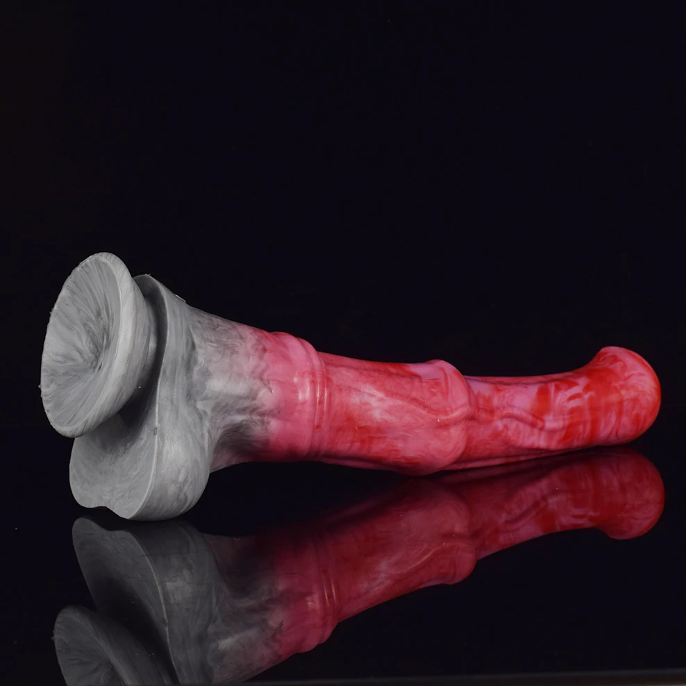 FAAK New Animal Horse Dildo With Suction Cup Red Silicone 31cm Long Penis Sex Toys For Women Female Masturbator Anal Massage