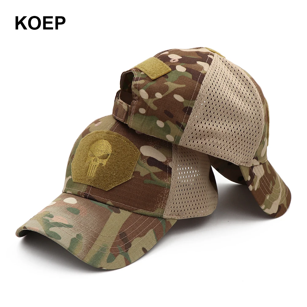 KOEP New Mesh Punisher Baseball Cap Fishing Caps Men Outdoor Camouflage Jungle Hat Hiking Casquette Hats