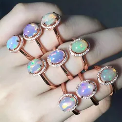 2025 New Colorful Oval Fire Natural Opal Ring for Women White Crystals Zircon Engagement Rings Female Anel Jewelry Gift