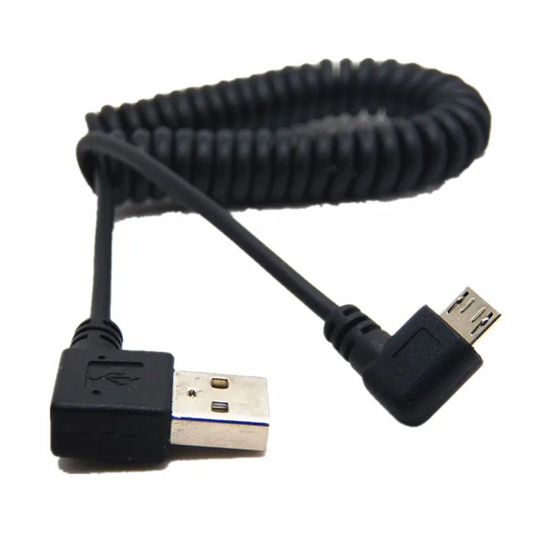 USB 2.0 - Micro-USB to USB Coiled Cable High-Speed A Male to Micro B - Black Right Angle Charging data Cable