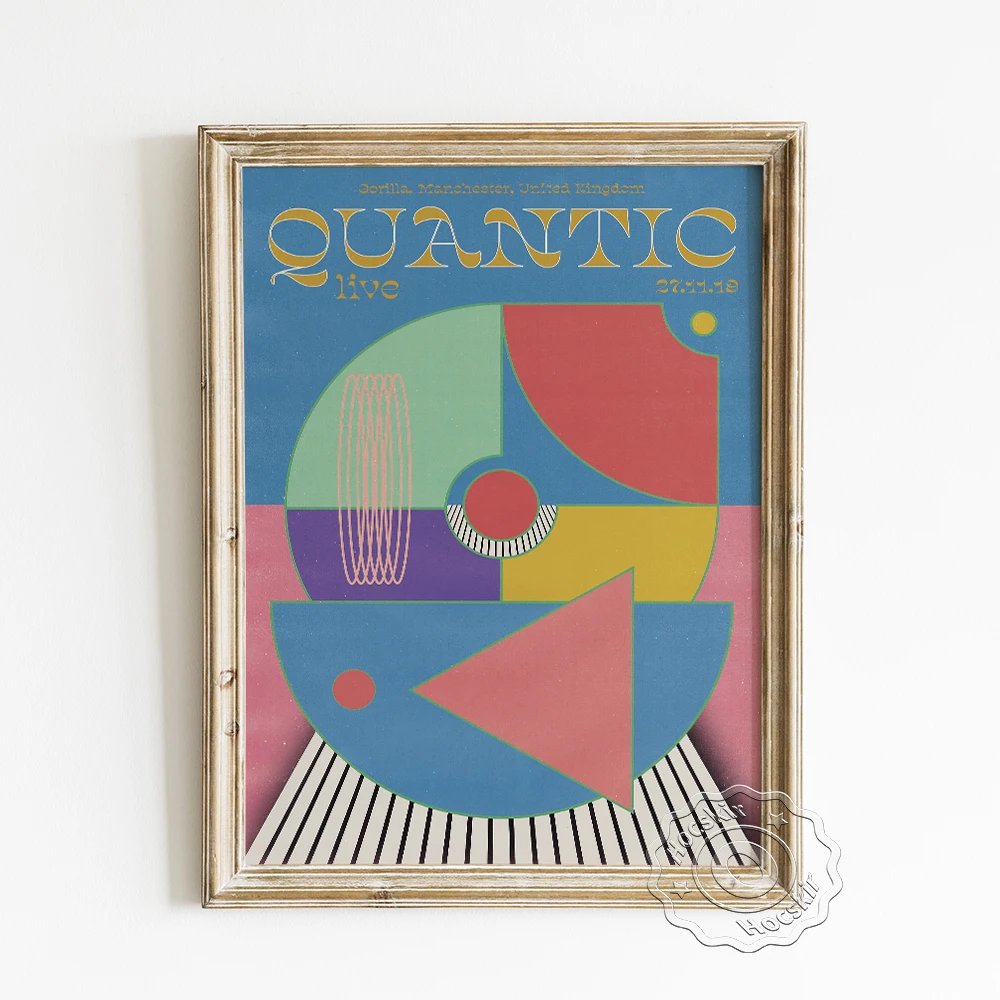 

Quantic Live Gig Publicity Poster, Abstract Geometry Pattern Design Canvas Painting, Apartment Mid Century Modern Wall Art Decor