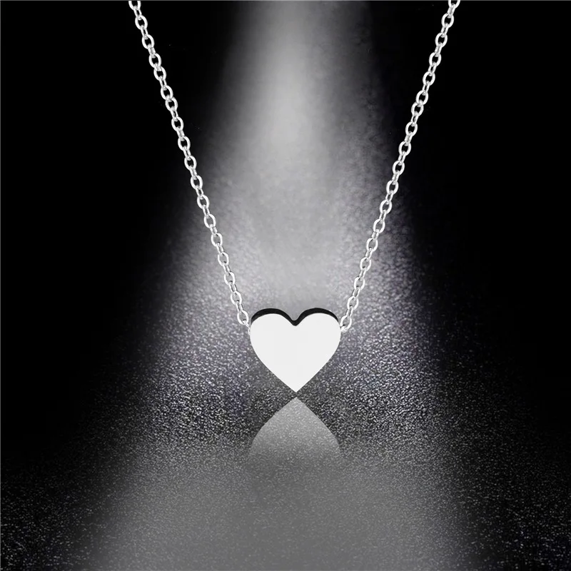 Stainless Steel Dainty Tiny Heart Necklace Silver Plated Tiny 3D Love Charm Choker Necklace For Women Pendant Jewelry Gift