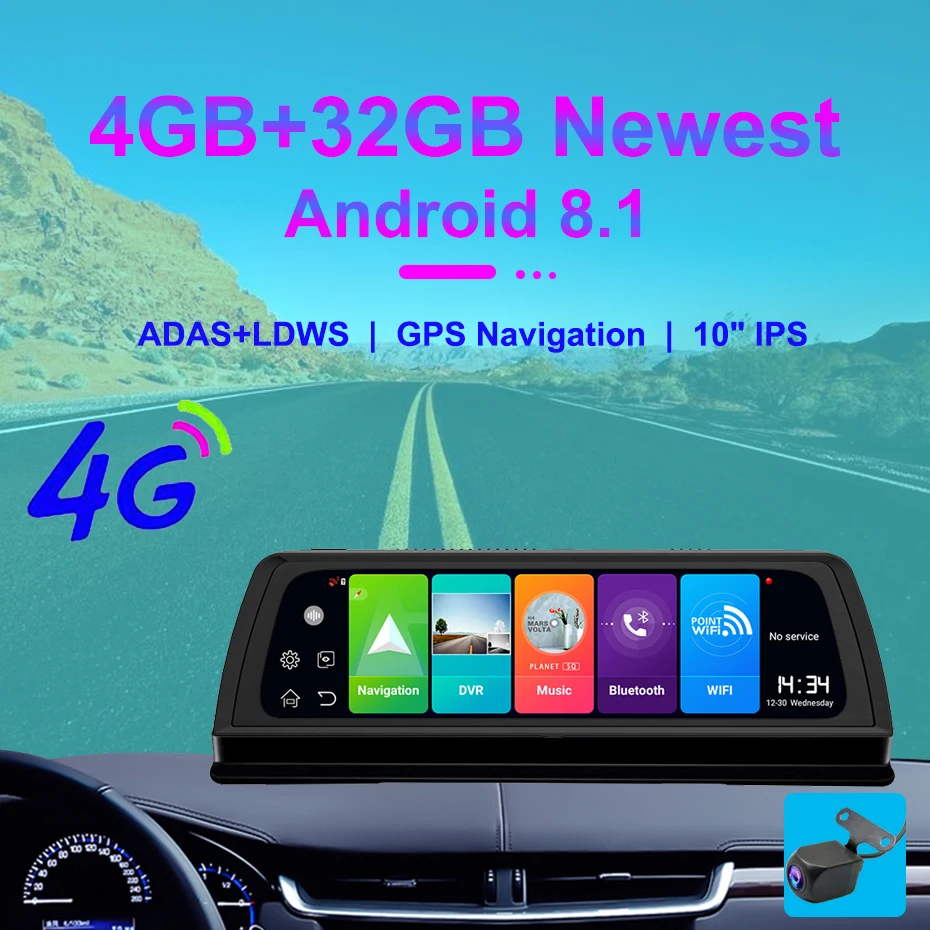 4G Android Auto Video Recorder ADAS Rear View Mirror Car DVR Dashboard Cameras GPS Navigation Dual Lens WiFi Remote Surveillance