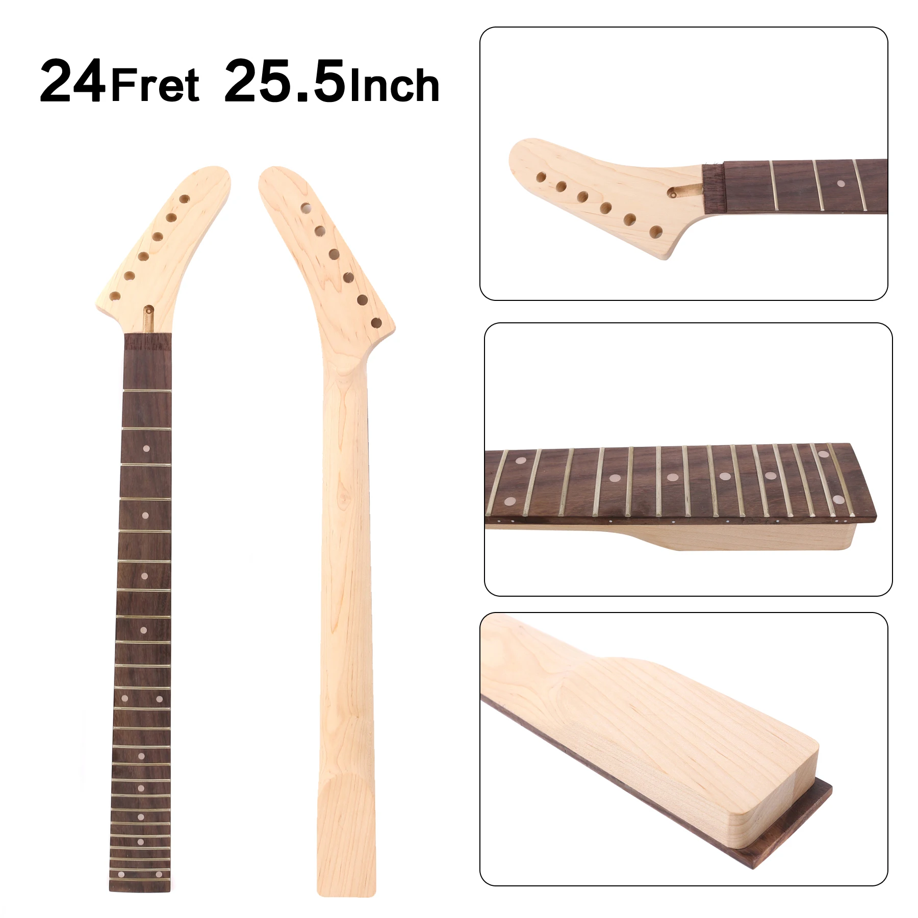 

XJ2 Yinfente Banana Maple Guitar Neck Electric 24 Fret 25.5 INCH Maple Wood Locking Nut Unfinished X-8