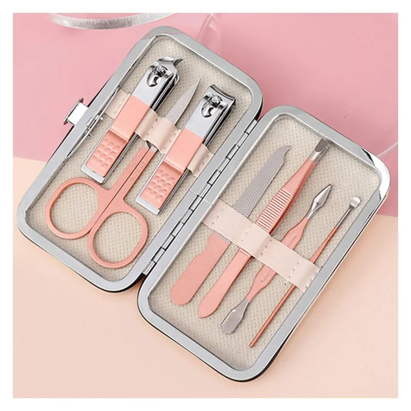 Stainless Steel 7-18pcs Nail Clip Set Stainless Steel Nail Scissors Clipper Cutter Trimmer Manicure Fingernail Toenail Pink