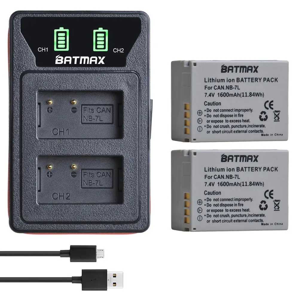 

2Pcs NB-7L NB7L NB 7L Li-ion Battery + Built-in Dual LCD USB Charger for Canon PowerShot G10 G11 G12 SX30 SX30IS Digital Cameras