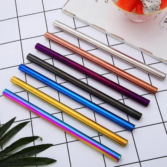 215*12mm Stainless Steel Straw 7 Colors Colorful Drinking Reusable Straight Large Straws free laser logo