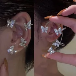 Clips de oreja de mariposa de Metal sin Piercing para mujer, pendientes de Clip de puño de oreja de circón brillante, joyería de boda, Color dorado y plateado