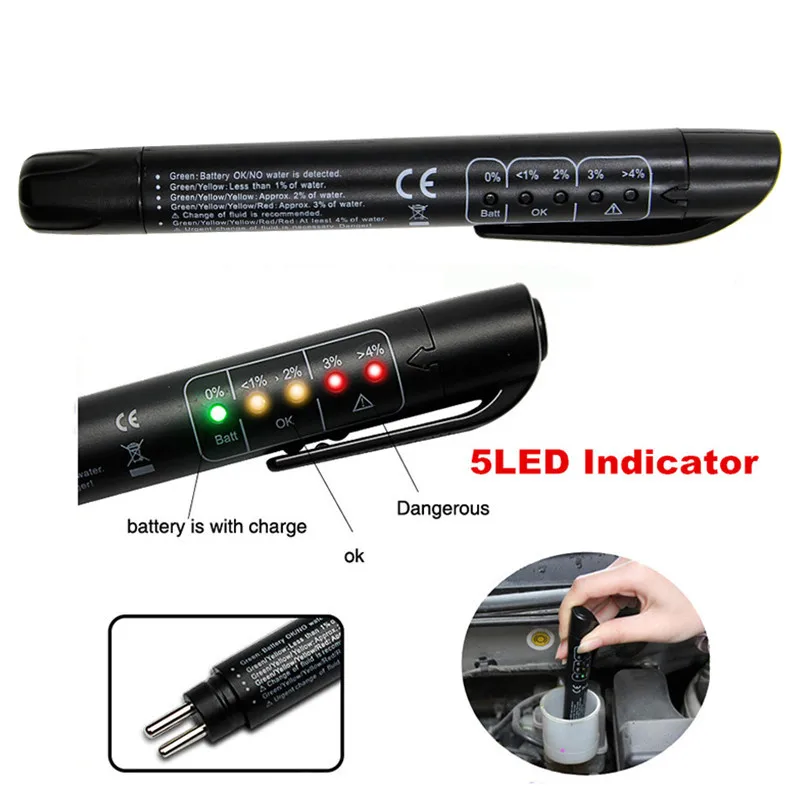 Auto Car Brake Fluid Liquid Tester Pen With 5 LED Car Auto Vehicle Tools Diagnostic Tools Mini Brake Fluid Tester For DOT3/DOT4