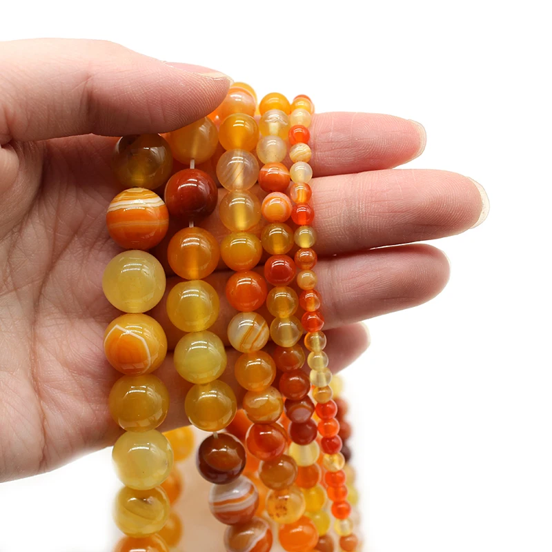 Natural Orange Stripes Agates Stone Beads For Jewelry Making DIY Bracelet Necklace 4/6/8/10/12 /14 mm Strand 15\'\' Wholesale