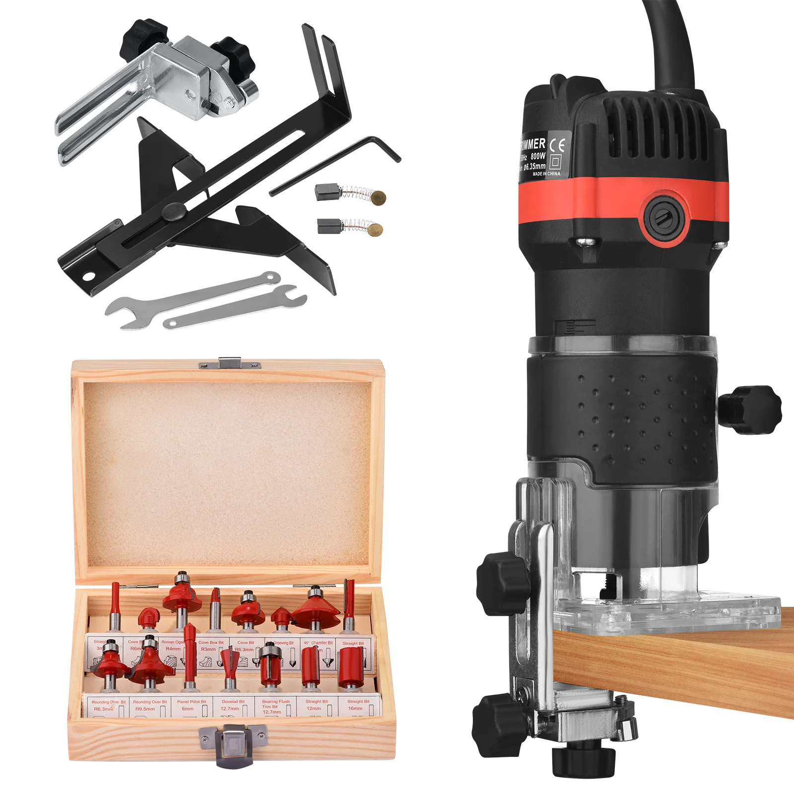 Router di legno per legno 15 pezzi set di frese Trimmer elettrico 30000 giri/min per scanalatura del legno, rifilatura dell'arco, intaglio del processo