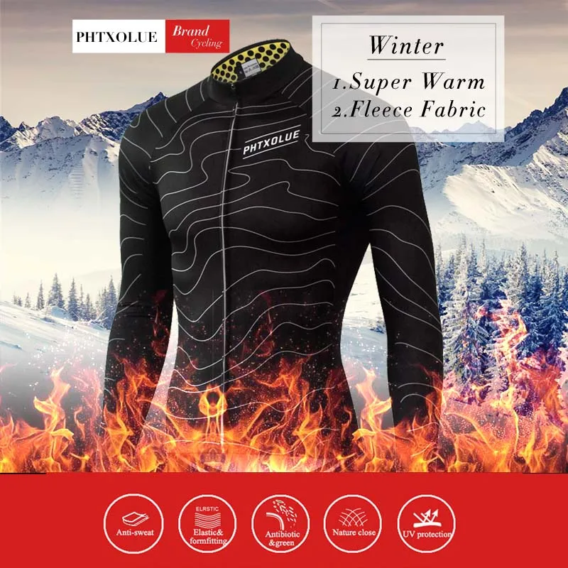 Phtxolue Winter Thermal Fleece Cycling Clothing Wear Bike MTB Jerseys Cycling Sets Men\'s Cycling Jersey Sets QY069