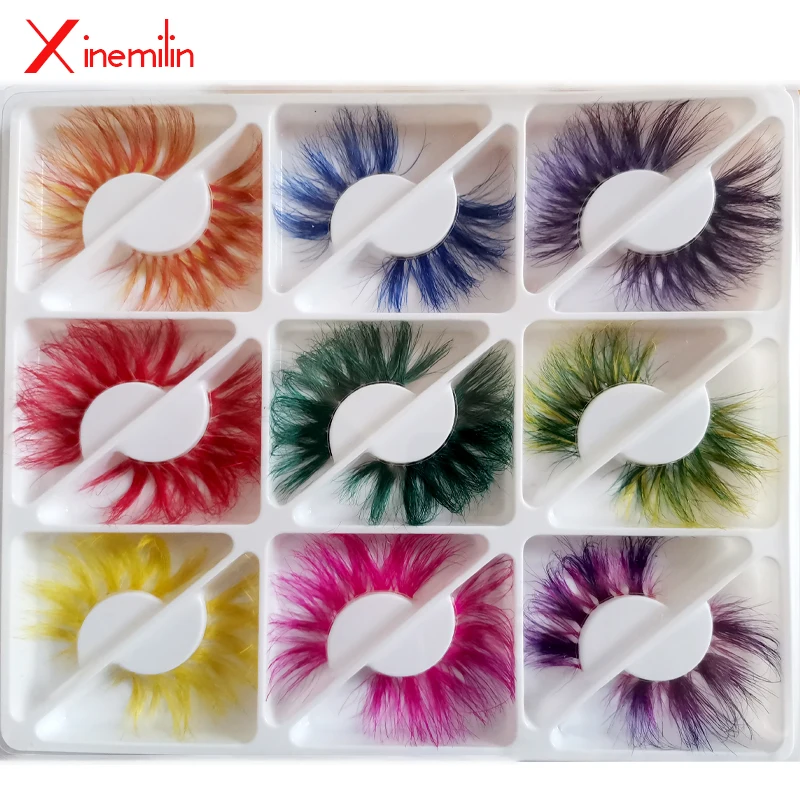 9 pairs Colorful 3D mink lashes extension tool wholesale makeup Color individual fluffy dramatic volume natural false eyelashes