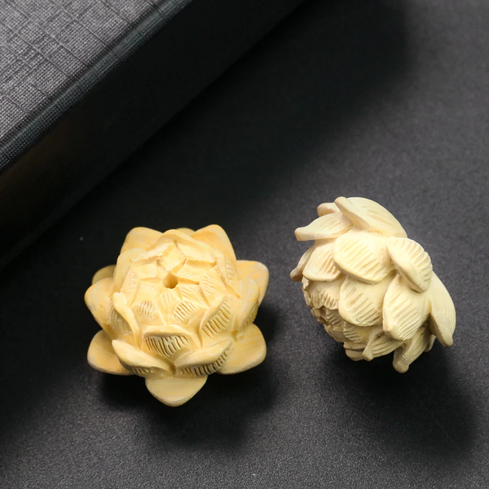 Boxwood Lotus Charms Three-dimensional Carving Five-layer Lotus Car Hanging Keychain Accessory Handmade DIY Pendant Material