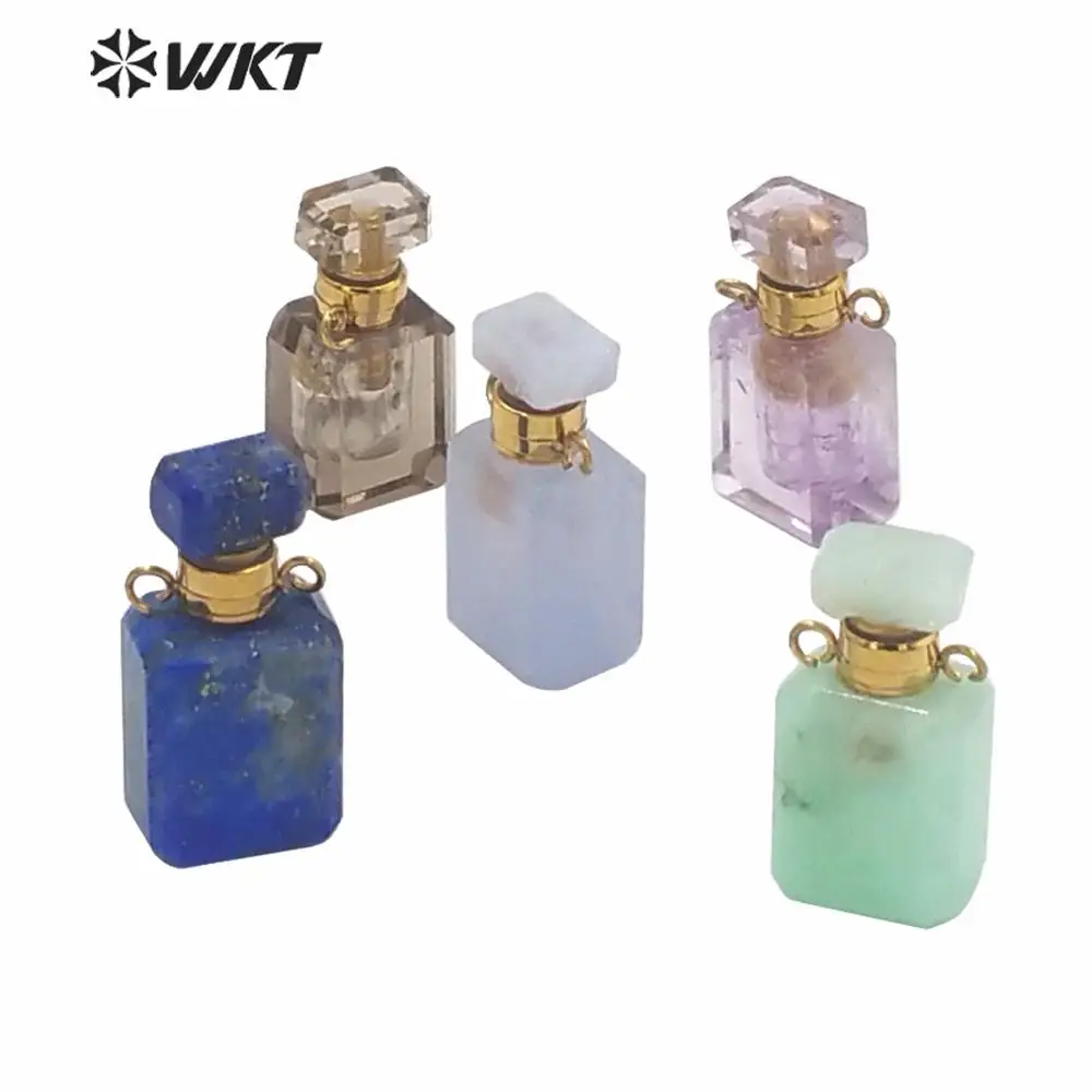 

WT-P1573 Special Jewelry Design Colorful Perfume Bottle Pendant With Double Loops Gold Electroplated Natural Stone Pendant